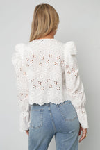 Cotton Woven Vrouwen Lange Mouw Top Casual Cutout