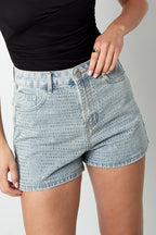 Denim Vrouwen High Waist Shorts Gepunctueerd Ontwerp