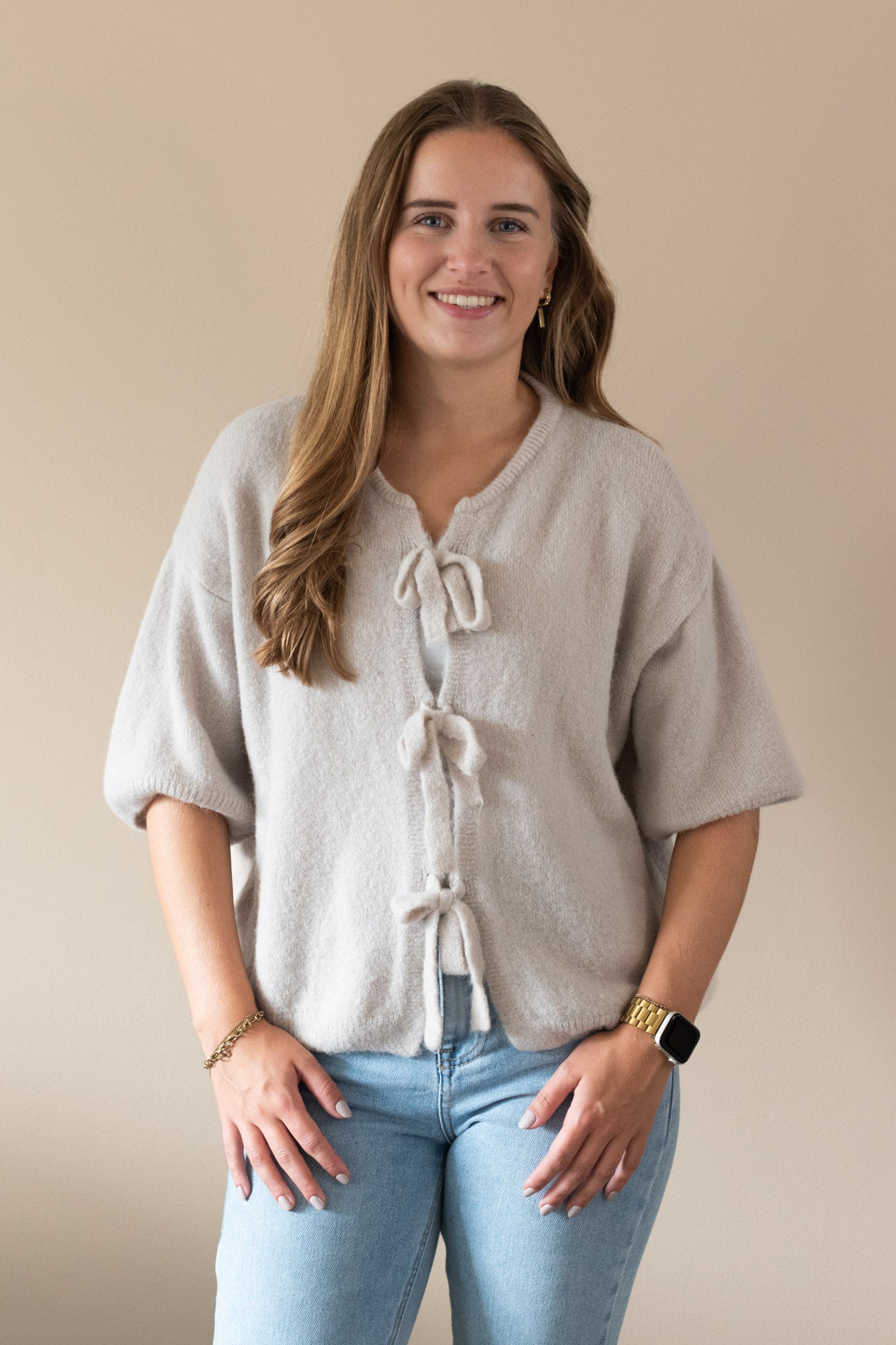 Zara top strik beige