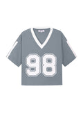 Gebreide Katoen Vrouwen V-hals T-shirt Sportief Kleurcontrast
