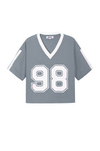Gebreide Katoen Vrouwen V-hals T-shirt Sportief Kleurcontrast