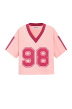 Gebreide Katoen Vrouwen V-hals T-shirt Sportief Kleurcontrast